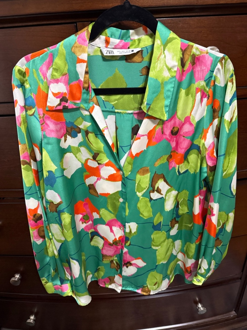 Zara Floral Button-Down Shirt in Pink, Orange andGreen